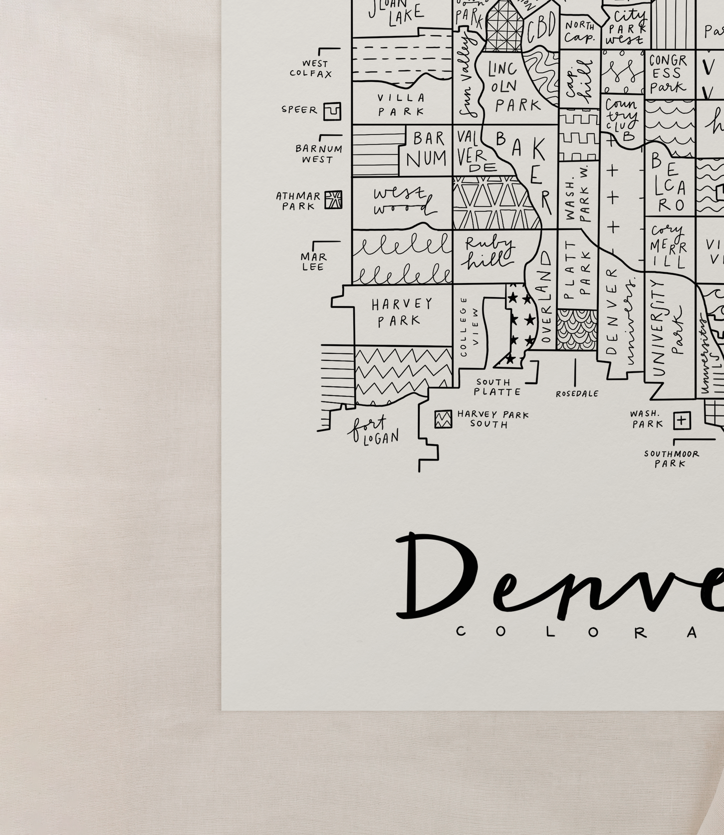 Denver Neighborhood Map Print