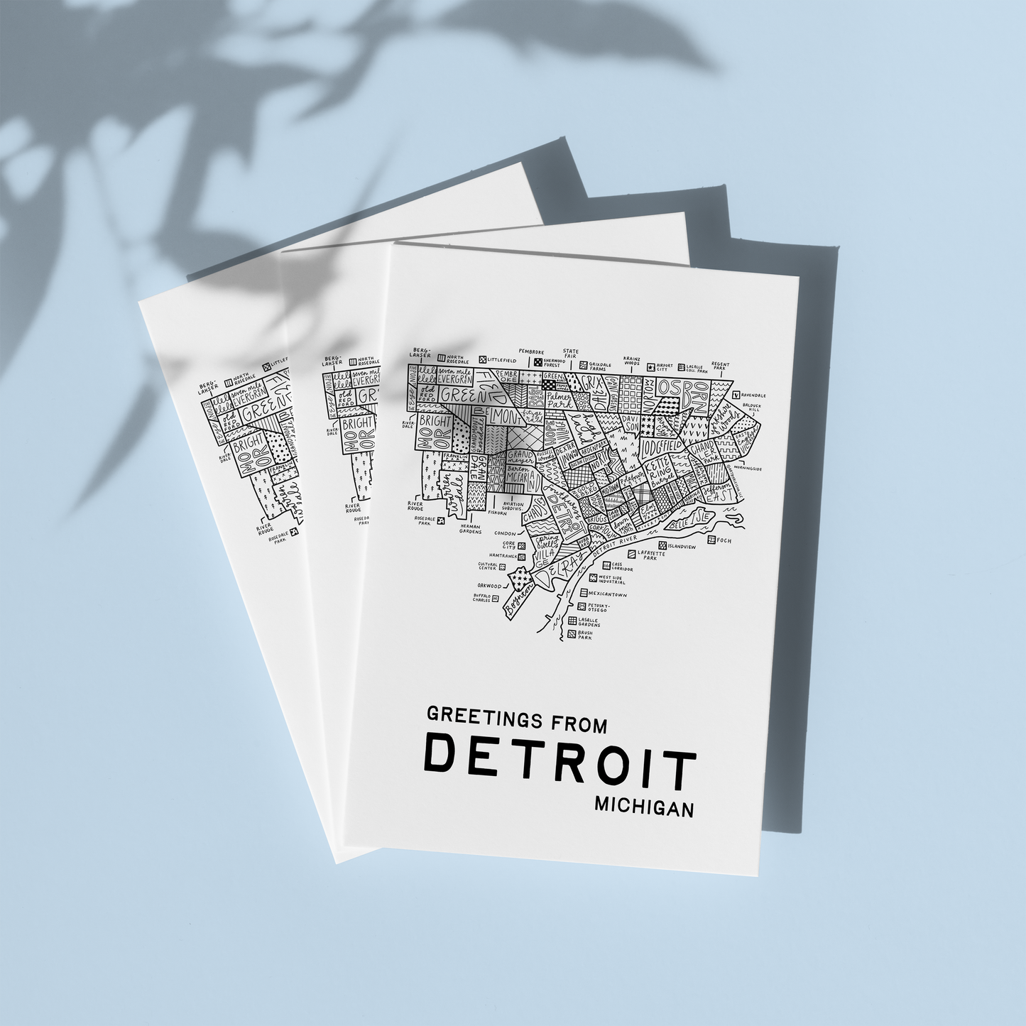 Detroit, Michigan Map Greeting Card