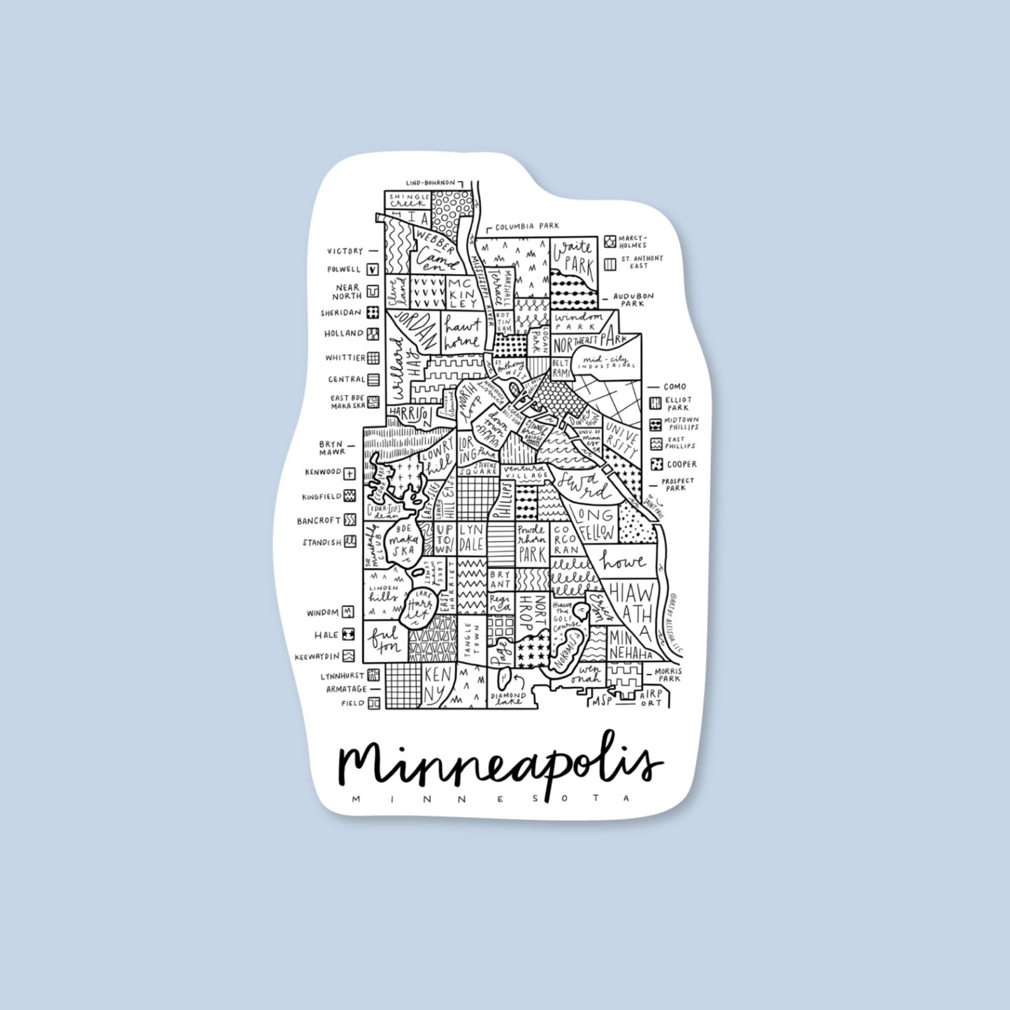 Minneapolis Neighborhood Map Sticker