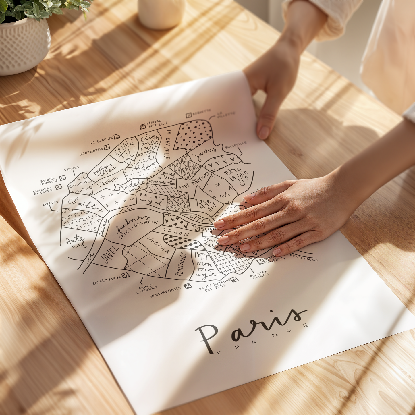 Paris, France Neighborhood Map Print