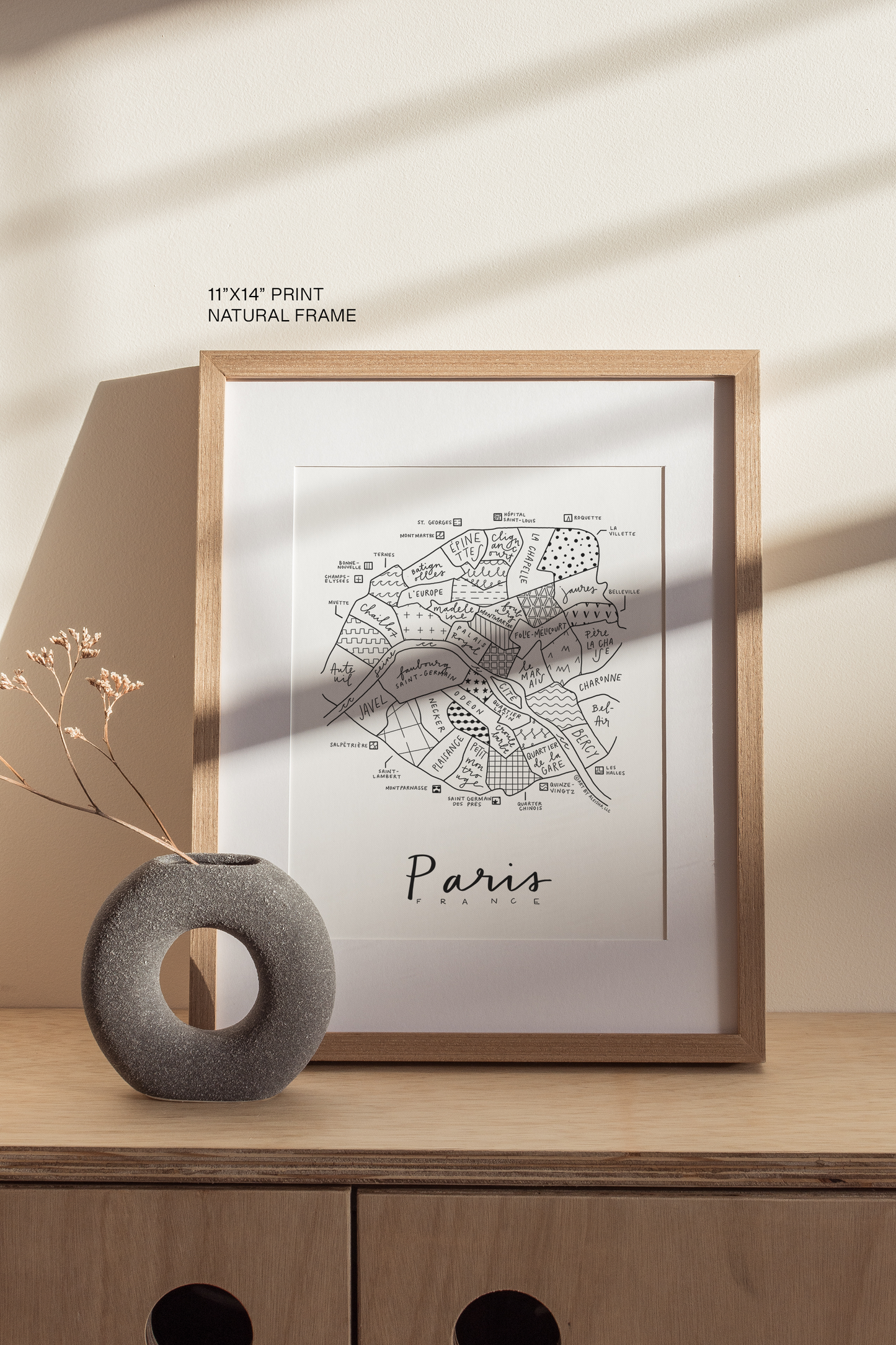 Paris, France Neighborhood Map Print