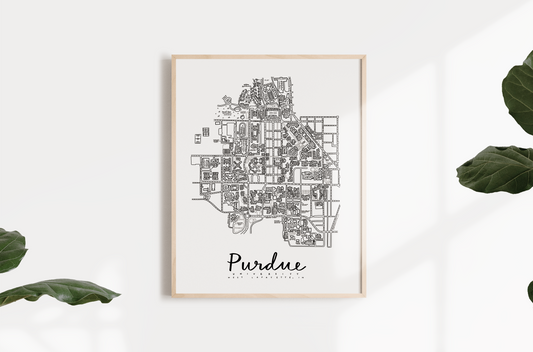 Purdue University Campus Map Print