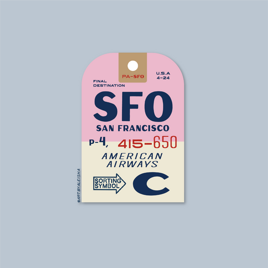 Vintage SFO Luggage Tag Die Cut Sticker