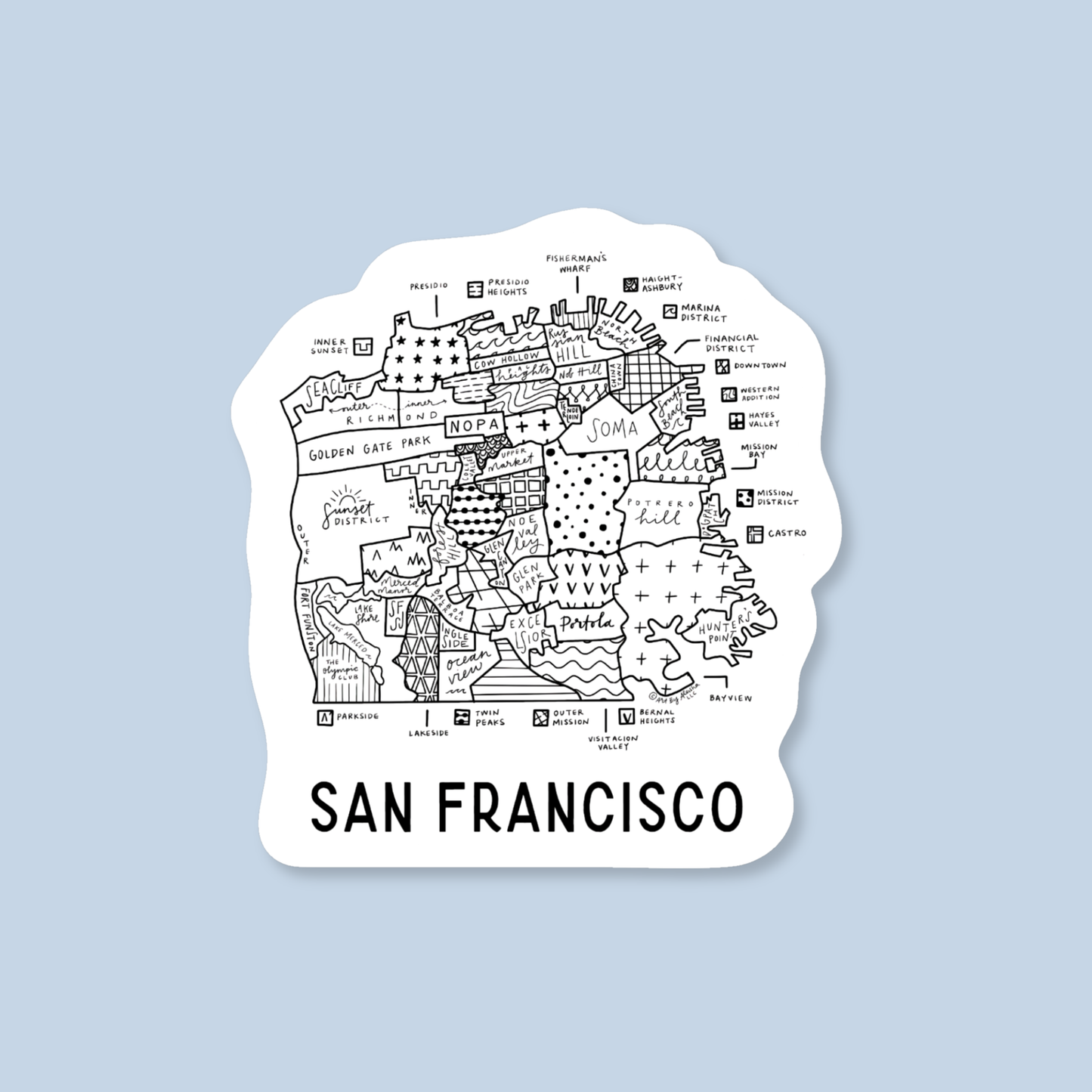 San Francisco Neighborhood Map Sticker