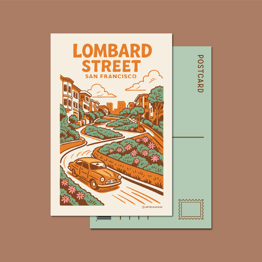 Lombard Street Retro Postcard