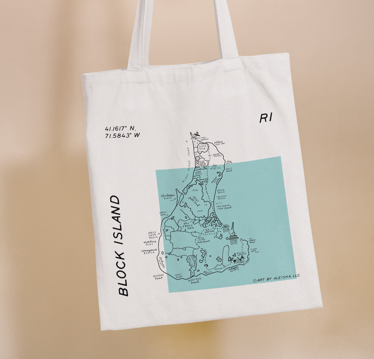 Block Island, RI Map Tote