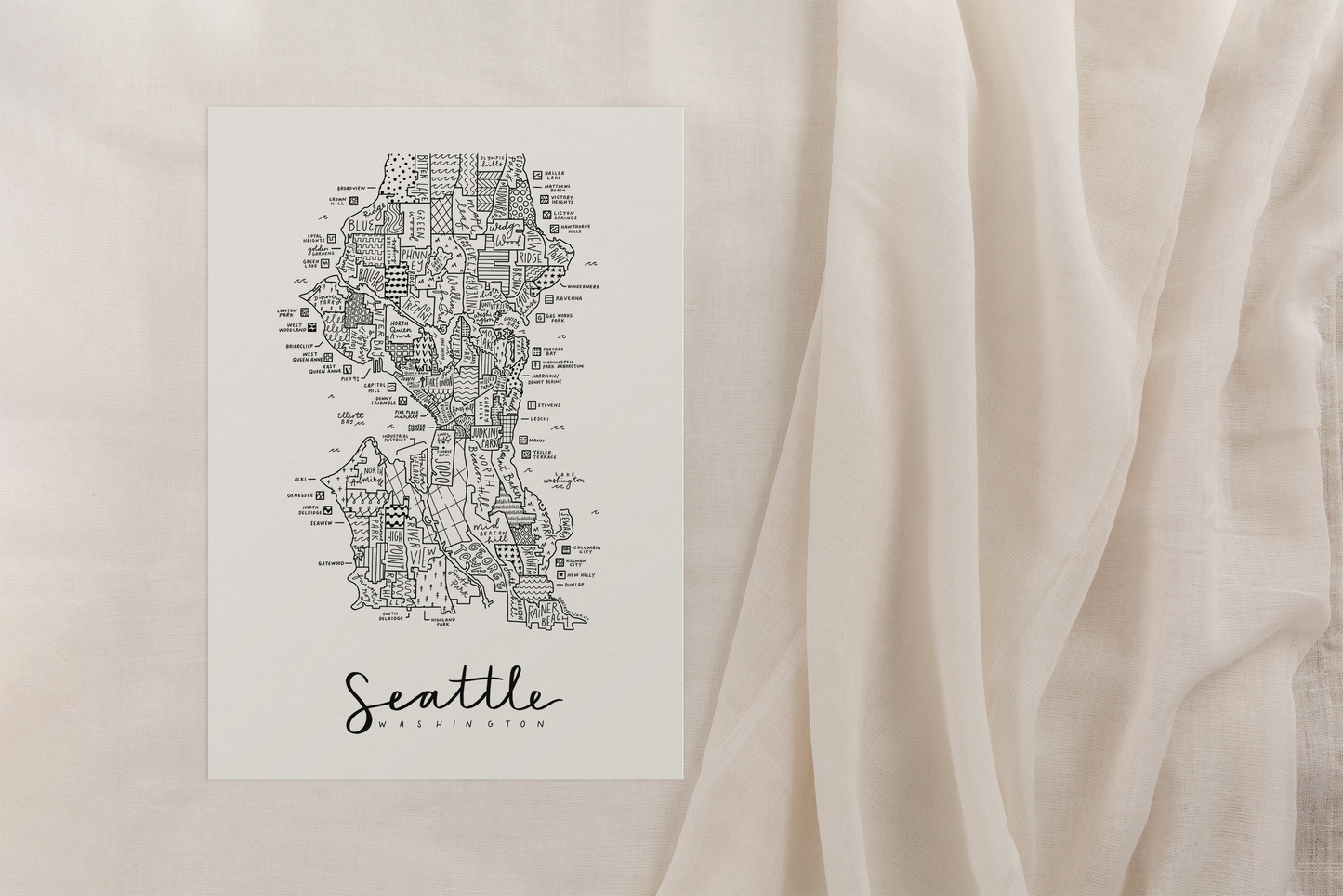Seattle Neighborhood Map Print