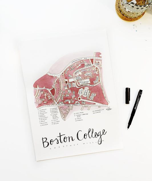 Hand Painted Boston College Campus Map