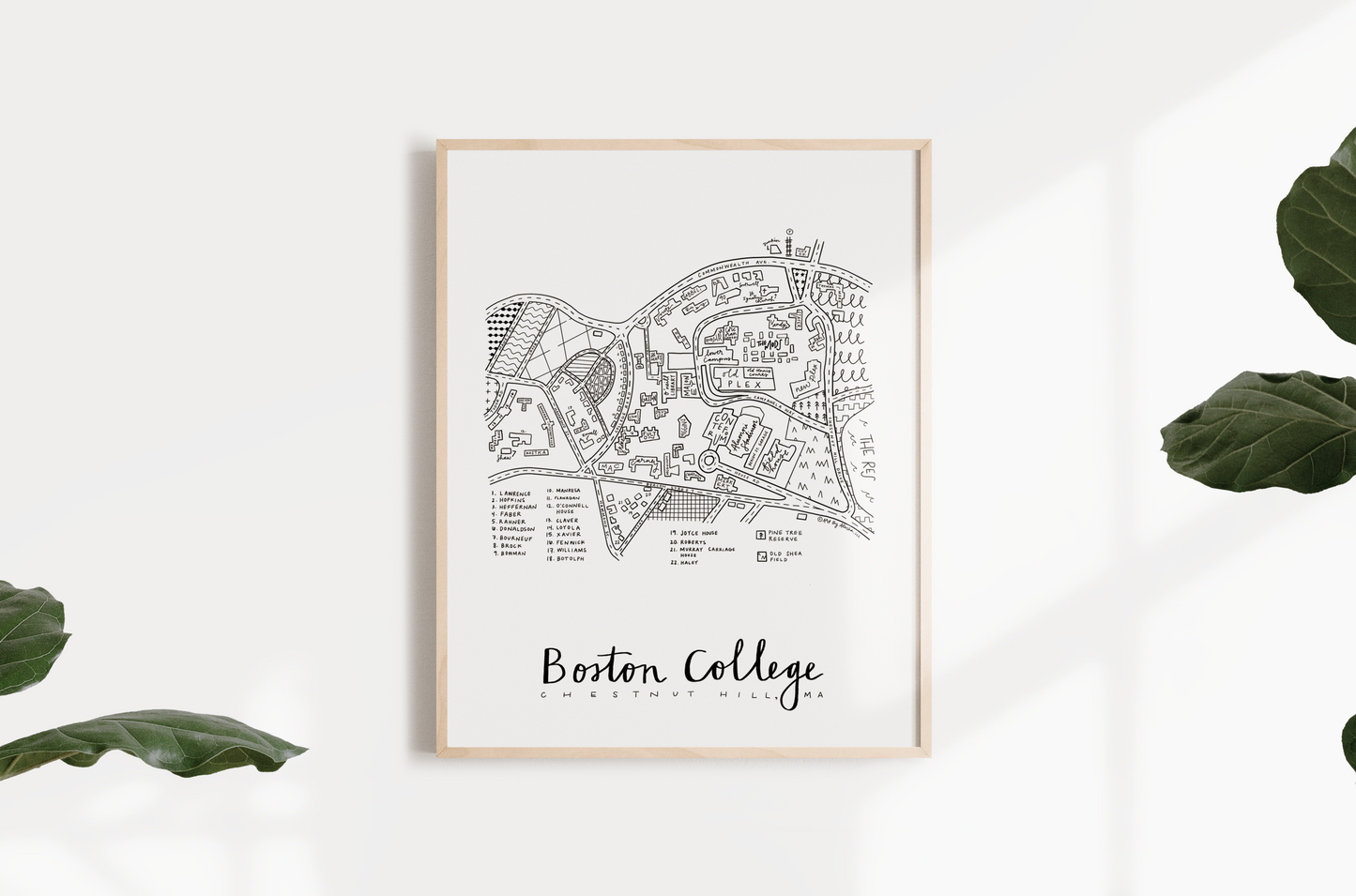Boston College (Chestnut Hill) Campus Map Print