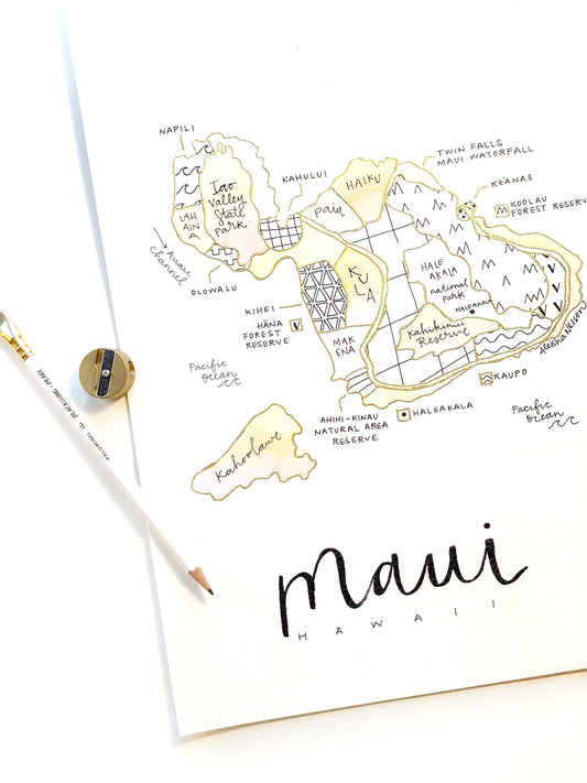 Hand Painted Maui Map