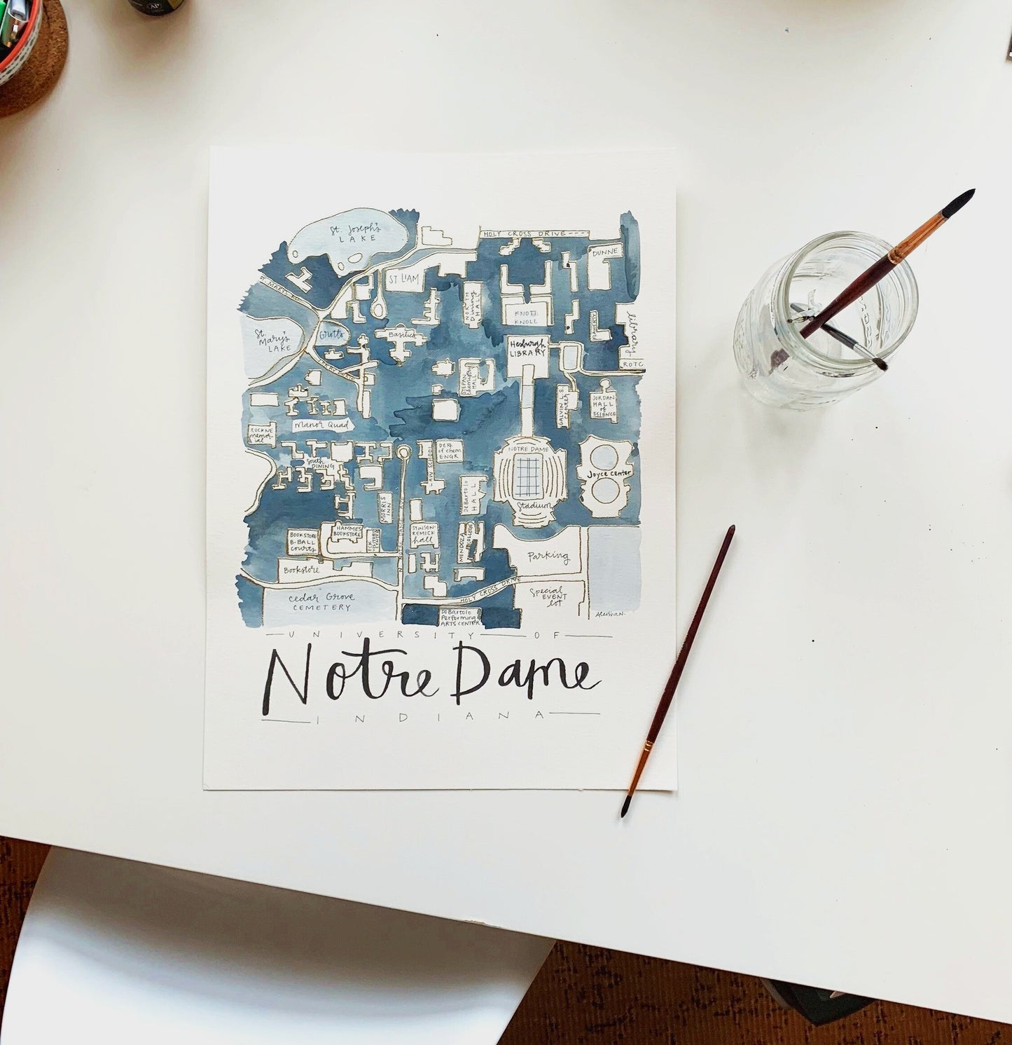 Hand Painted University of Notre Dame Campus Map