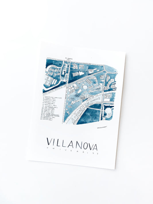 Hand Painted Villanova University Campus Map