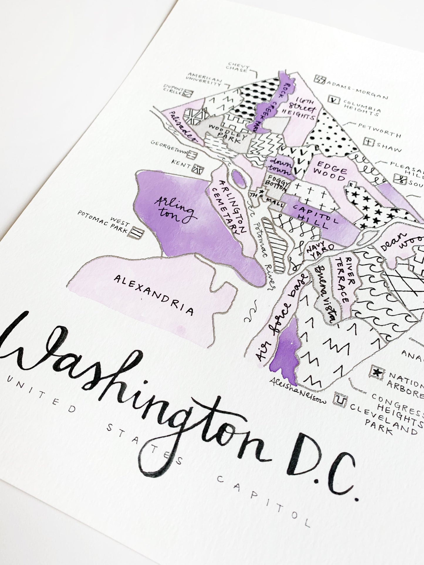 Hand Painted Washington D.C. Map