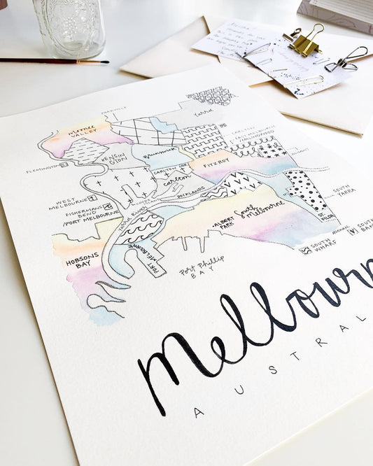 Hand Painted Melbourne, Australia Map