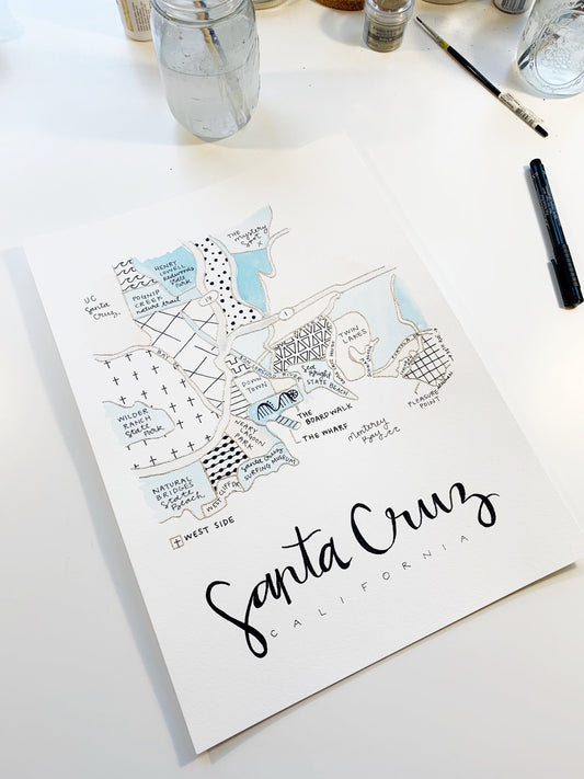 Hand Painted Santa Cruz, CA Map