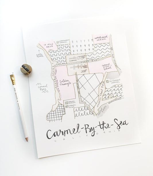 Hand Painted Carmel-By-The-Sea, CA Map