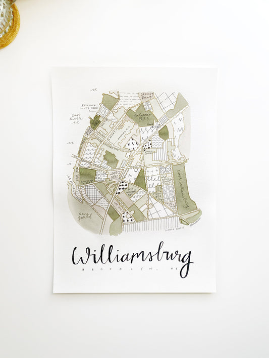 Hand Painted Williamsburg, Brooklyn Map