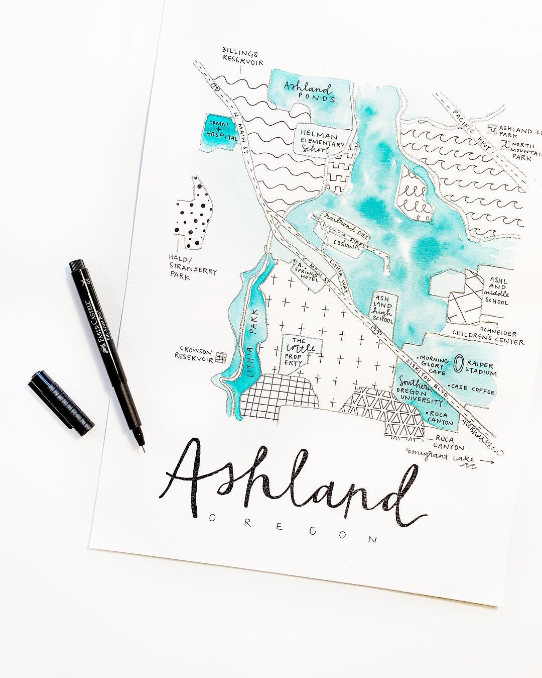 Hand Painted Ashland, OR Map