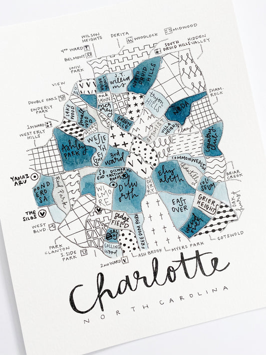 Hand Painted Charlotte, NC Map