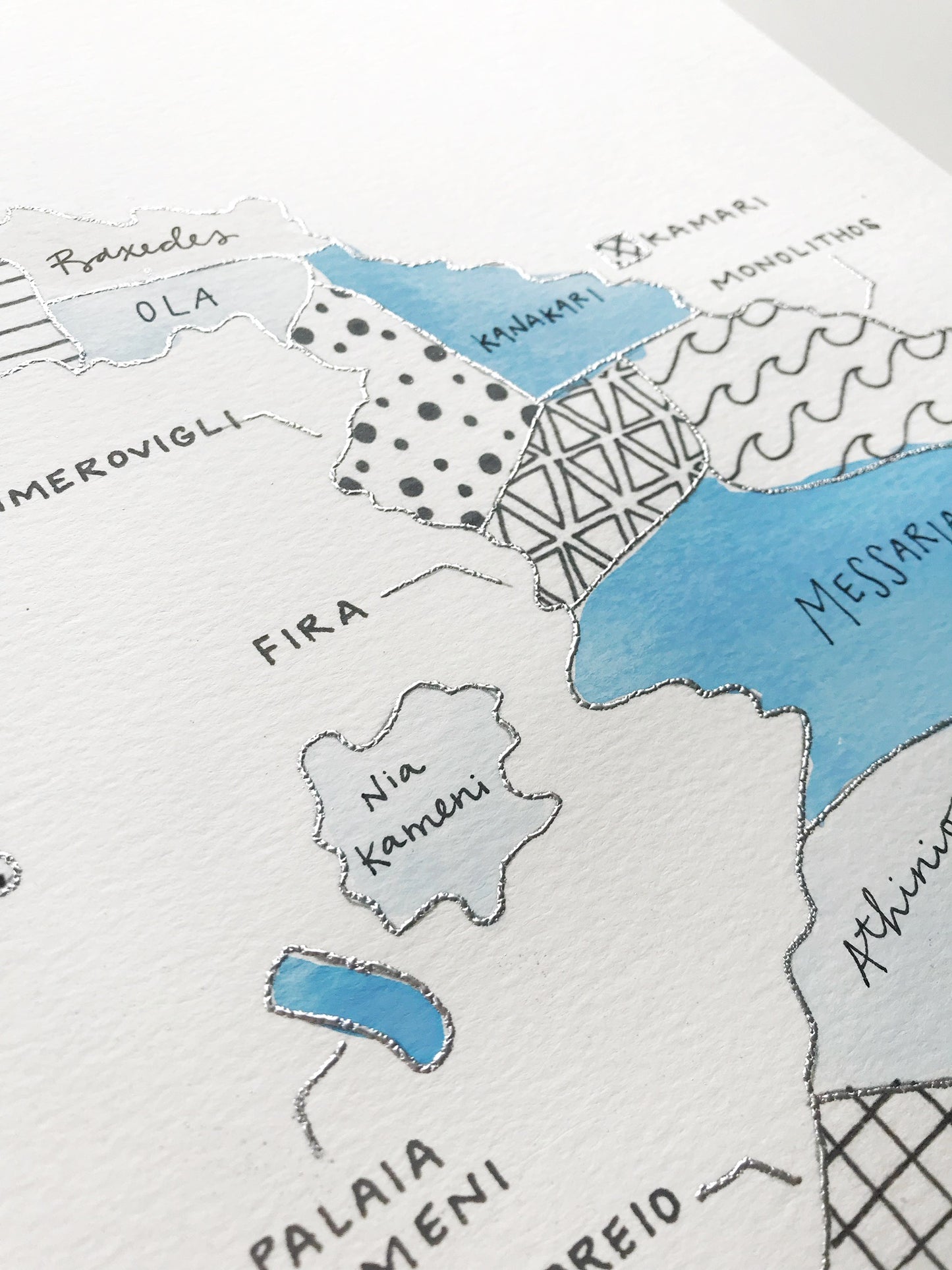 Hand Painted Santorini Map