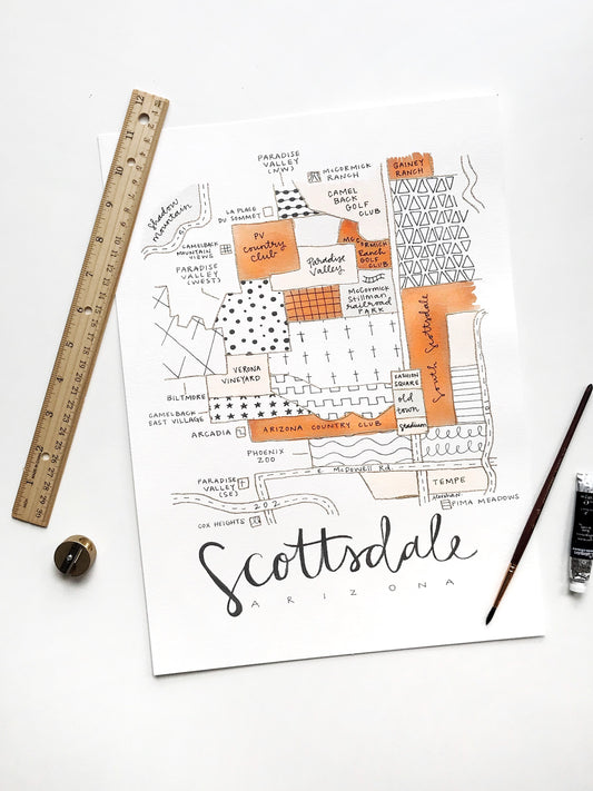 Hand Painted Scottsdale, AZ Map