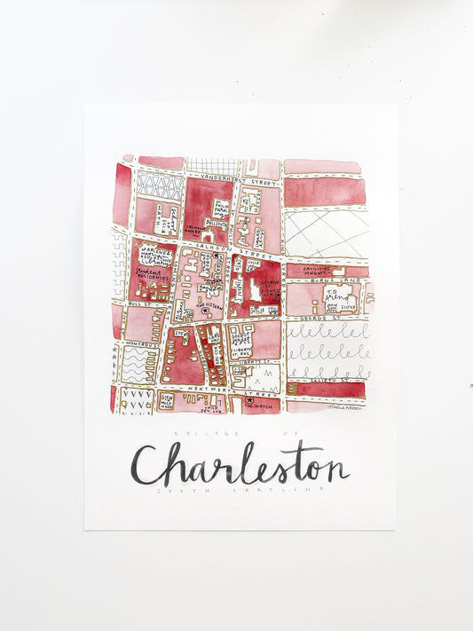 Hand Painted College of Charleston, SC Map