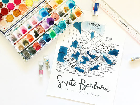Hand Painted Santa Barbara, CA Map