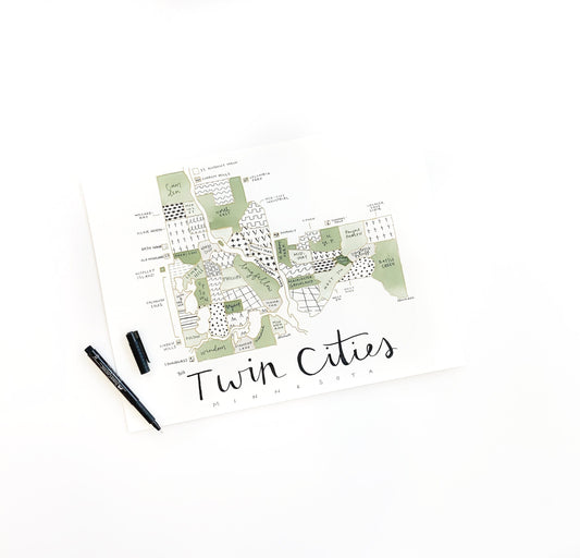 Hand Painted Twin Cities, MN Map