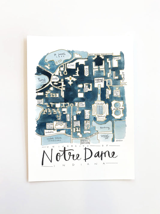 Hand Painted University of Notre Dame Campus Map