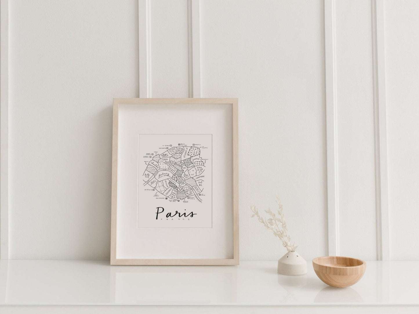 Paris, France Neighborhood Map Print