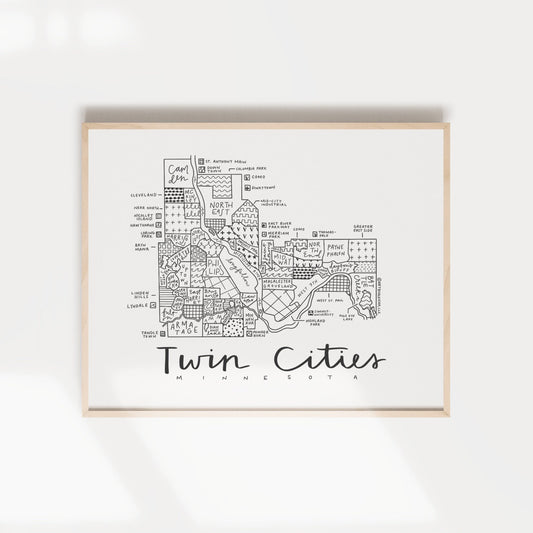 Twin Cities, MN Neighborhood Map Print (Minneapolis + Saint Paul)
