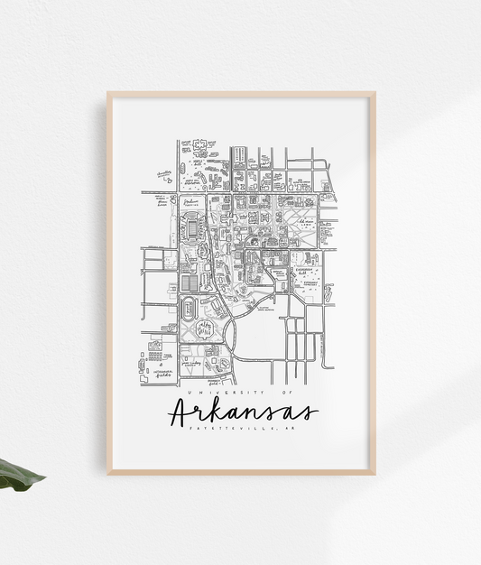 University of Arkansas Campus Map Print