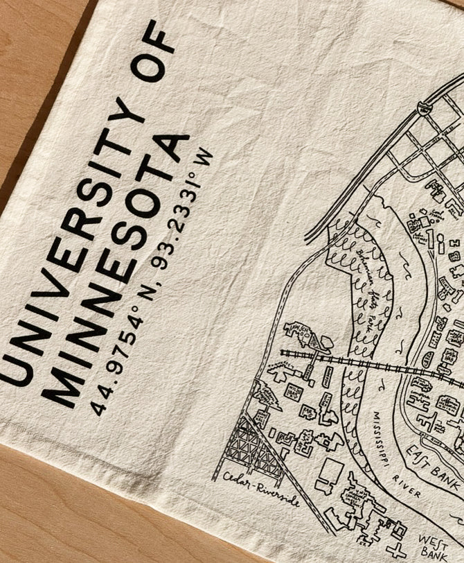 University of Minnesota Campus Map Tea Towel