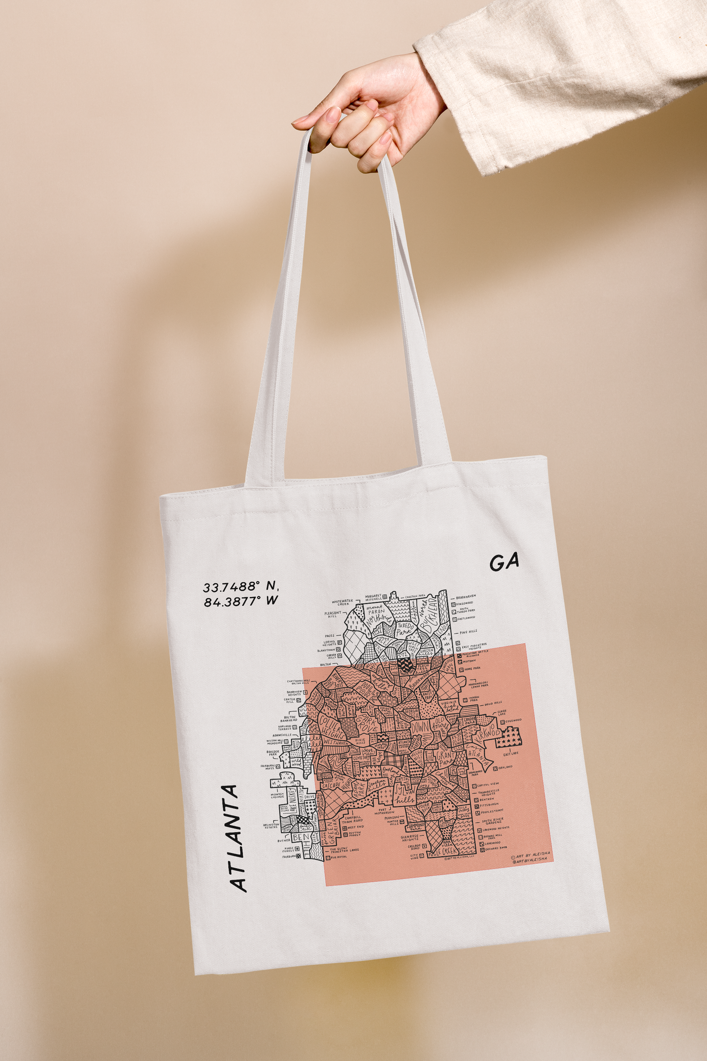 Atlanta Georgia Neighborhood Map Tote