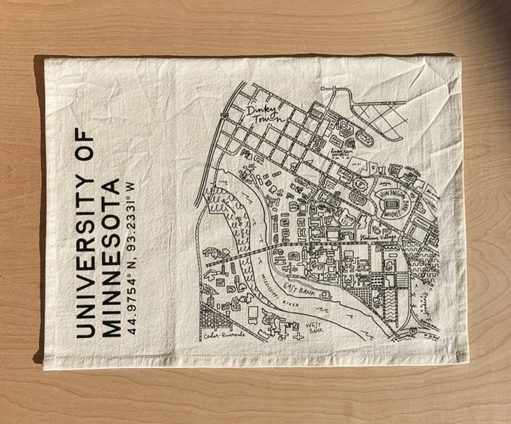 University of Minnesota Campus Map Tea Towel