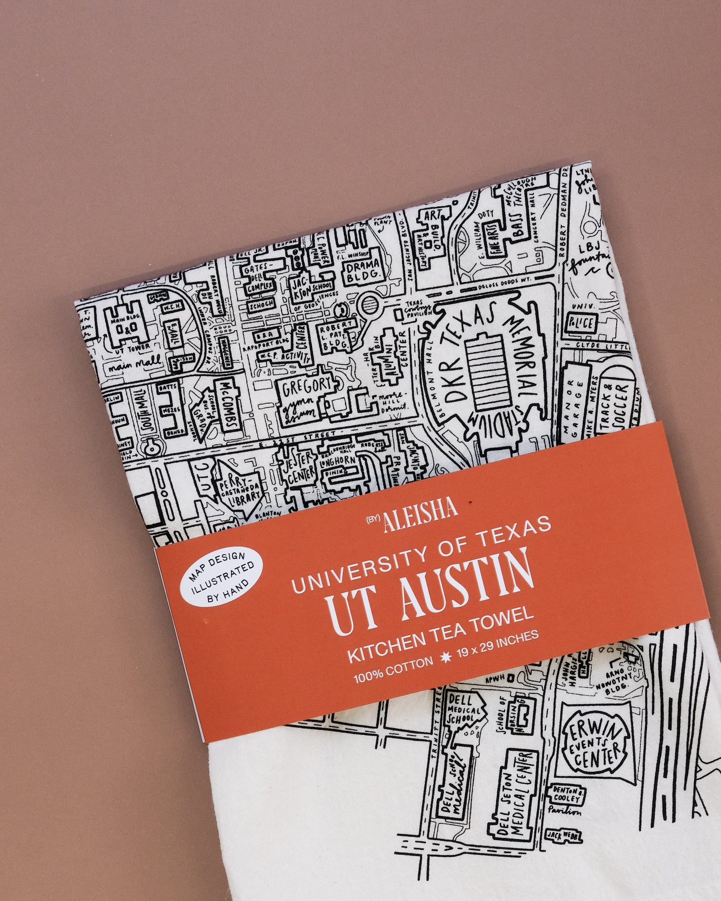 UT Austin Campus Map Tea Towel