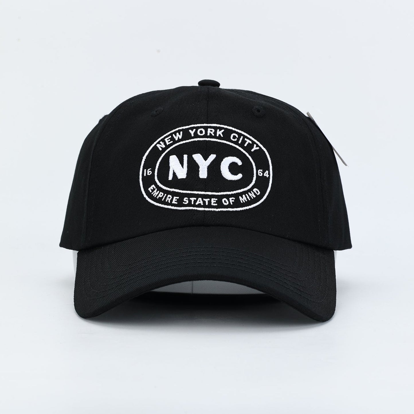 Black dad hat with white embroidered NYC design on the front