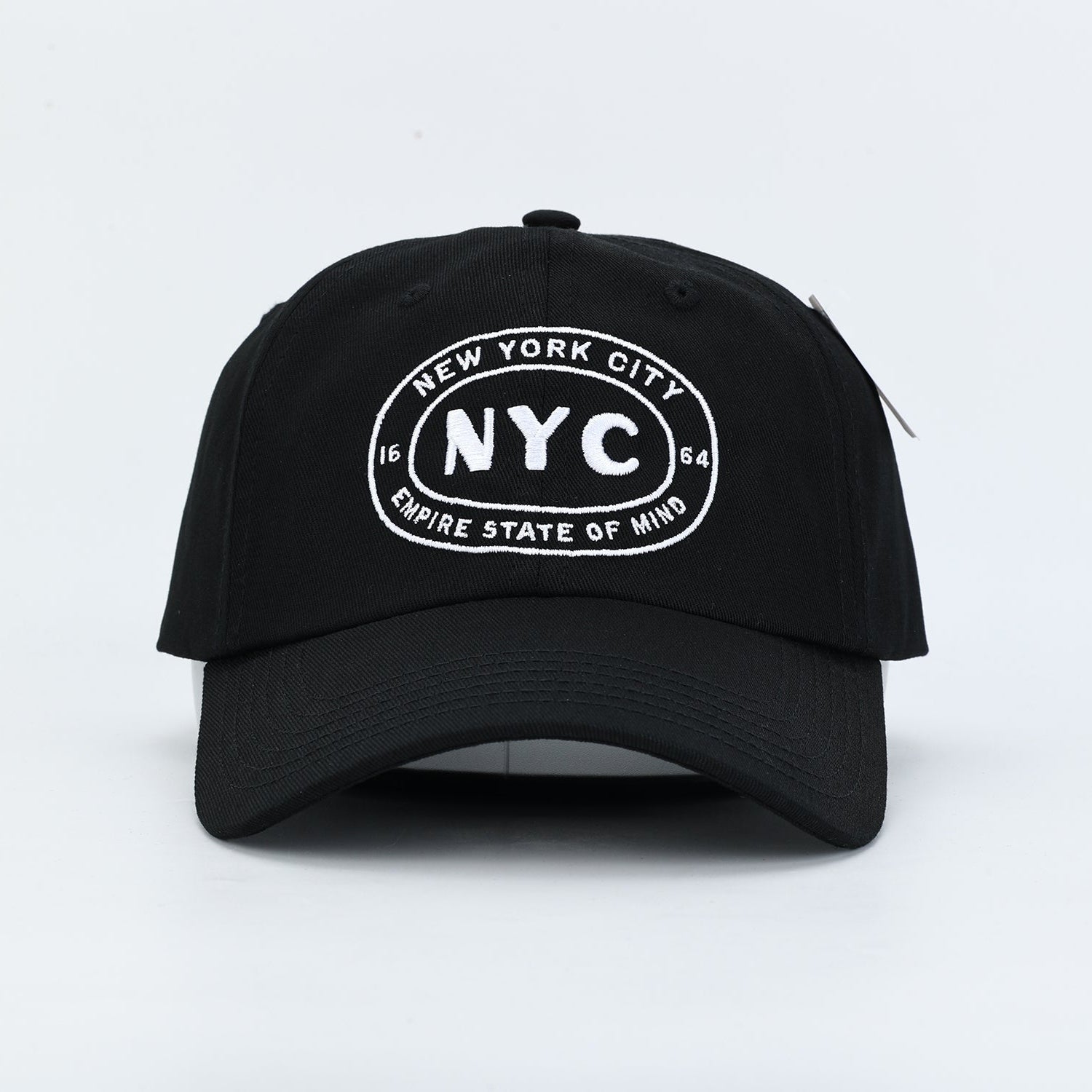 Black dad hat with white embroidered NYC design on the front
