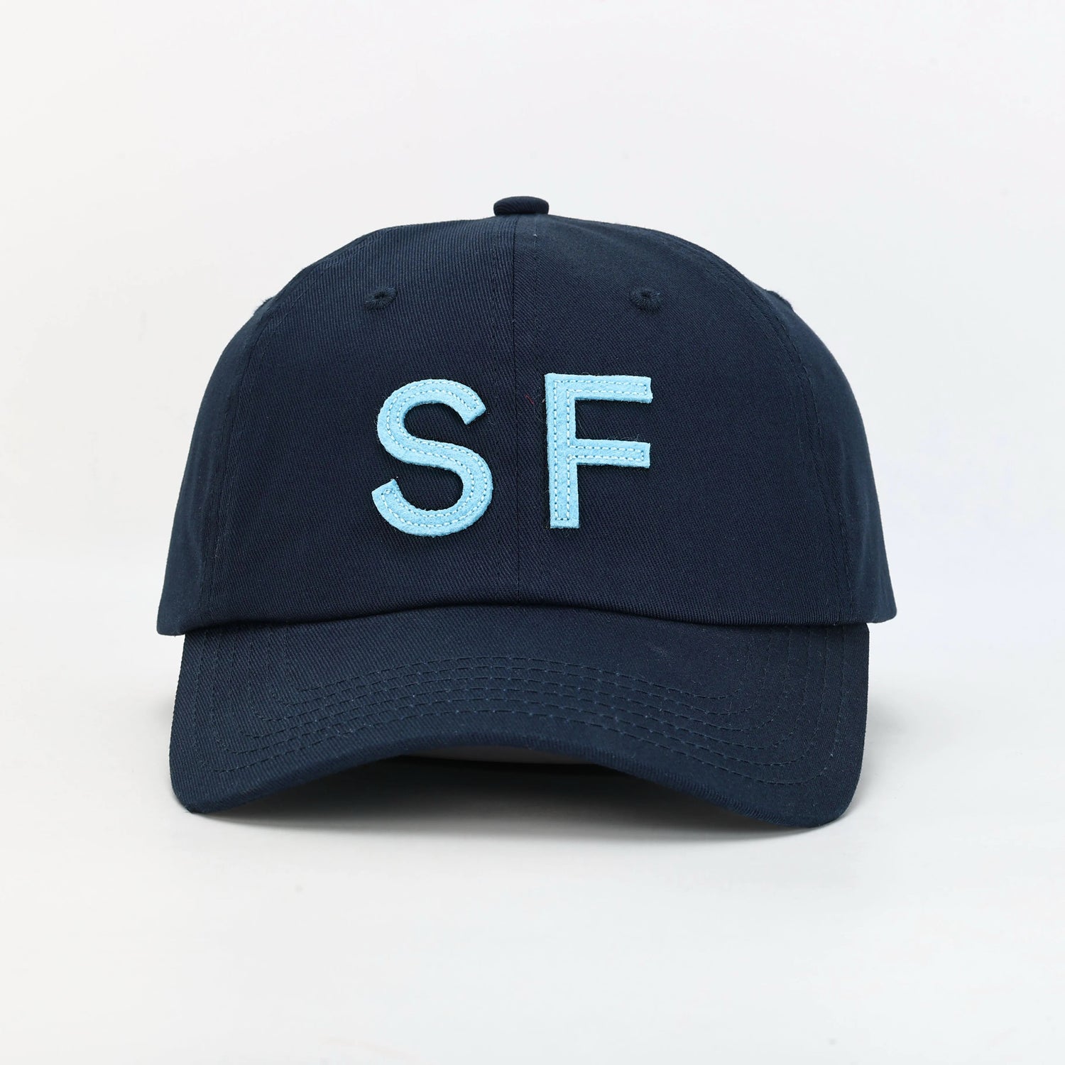 Navy SF dad hat with felt letter embroidery