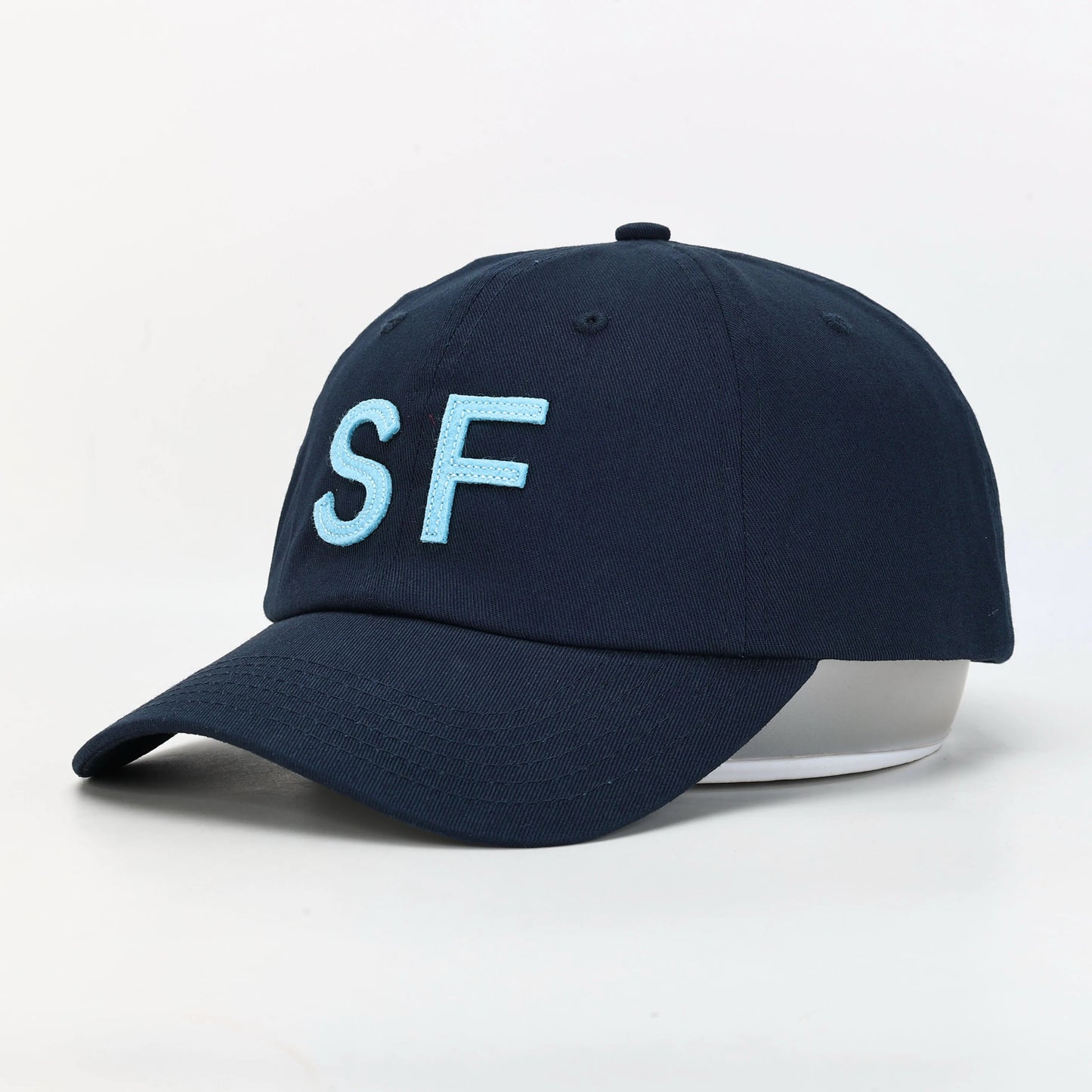 Felt SF lettering on navy blue dad hat