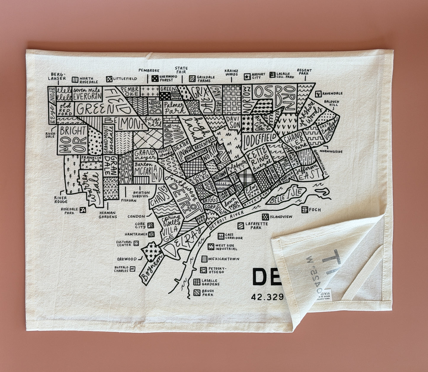 Detroit Map Tea Towel