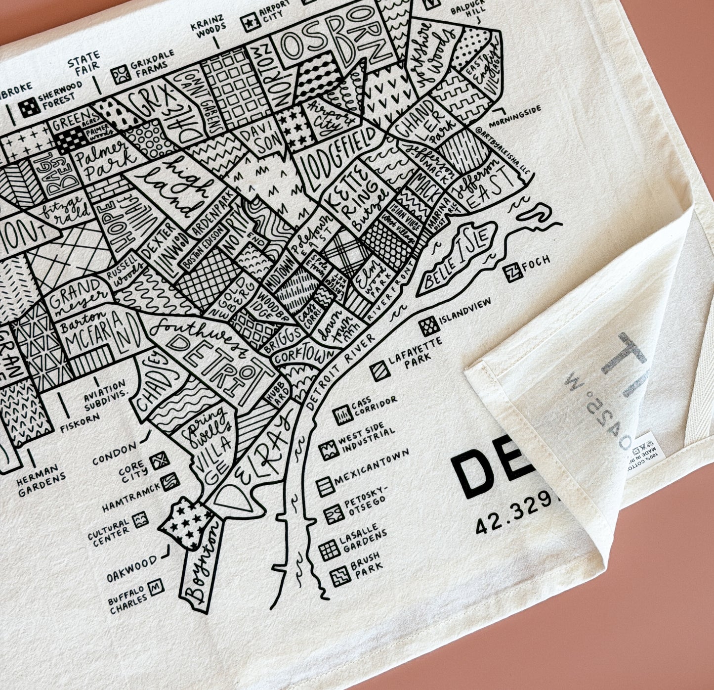 Detroit Map Tea Towel