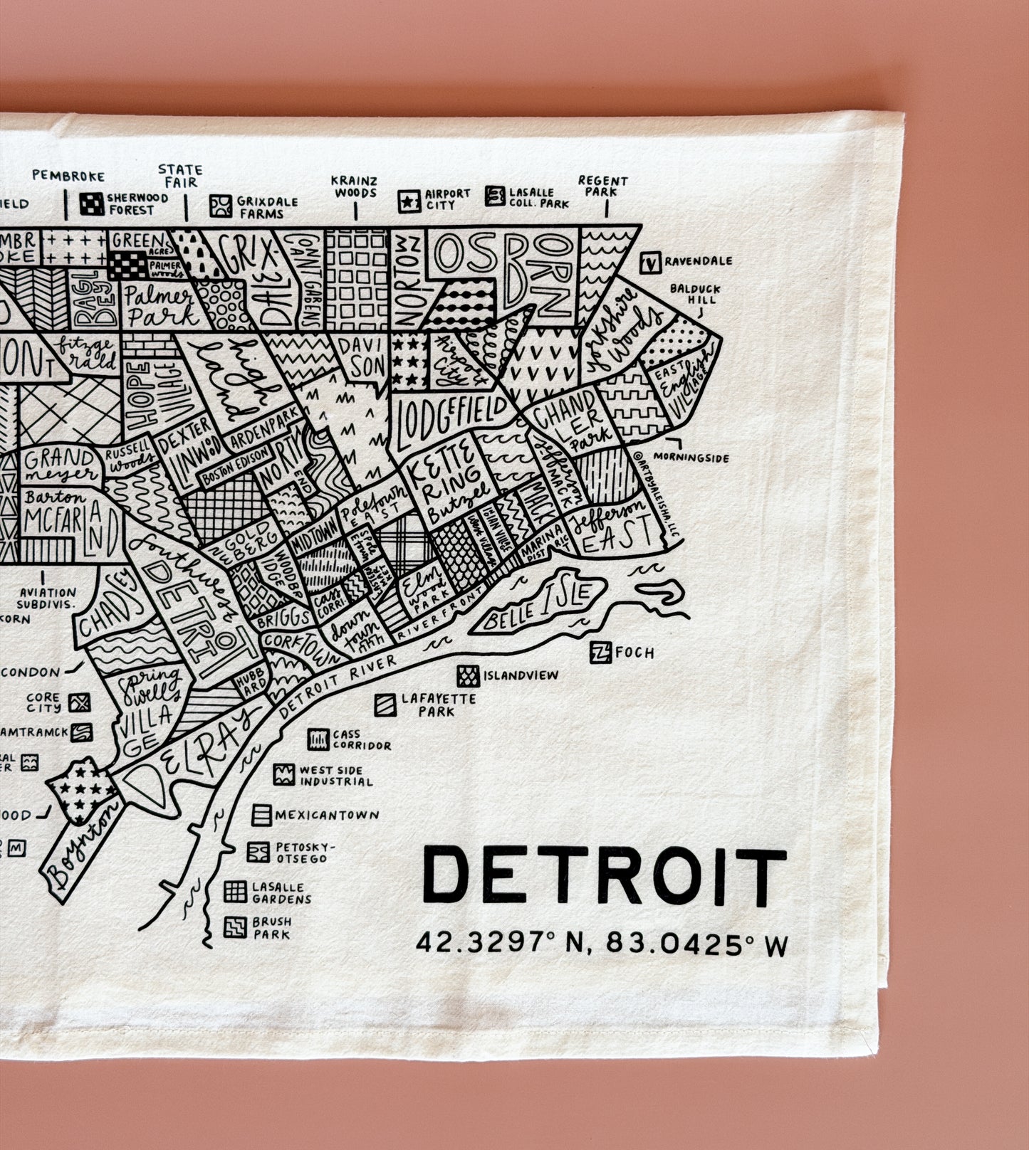 Detroit Map Tea Towel