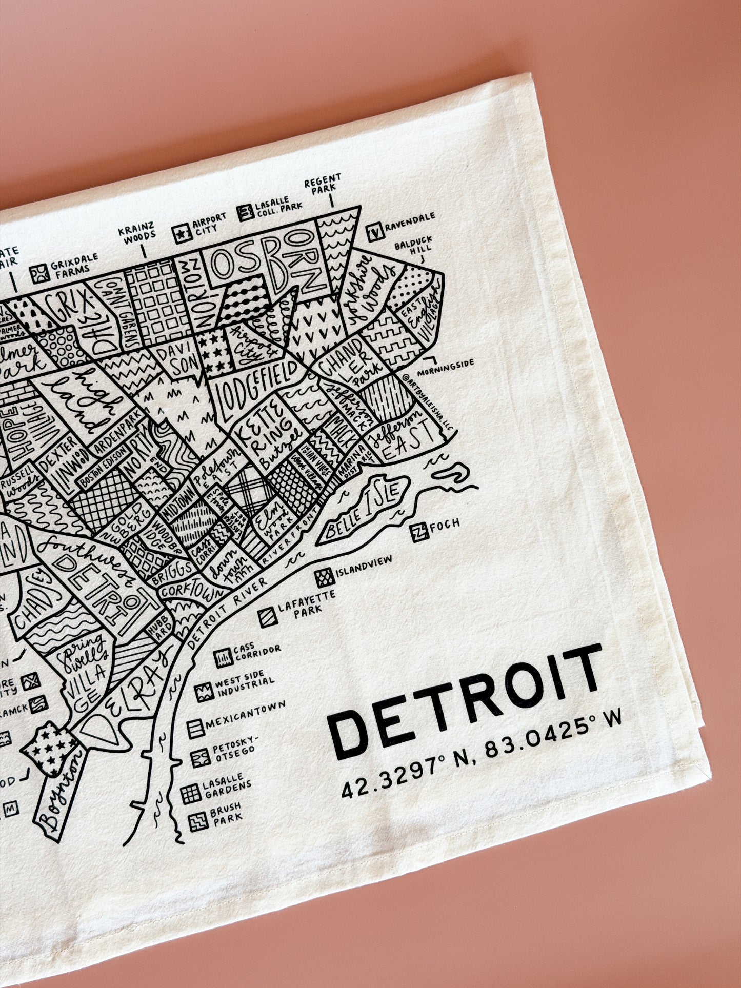 Detroit Map Tea Towel