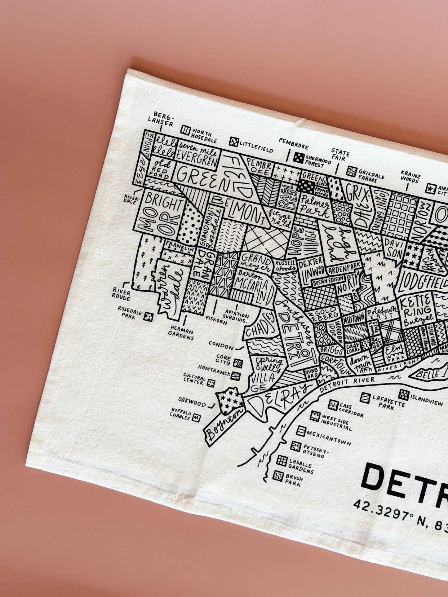 Detroit Map Tea Towel