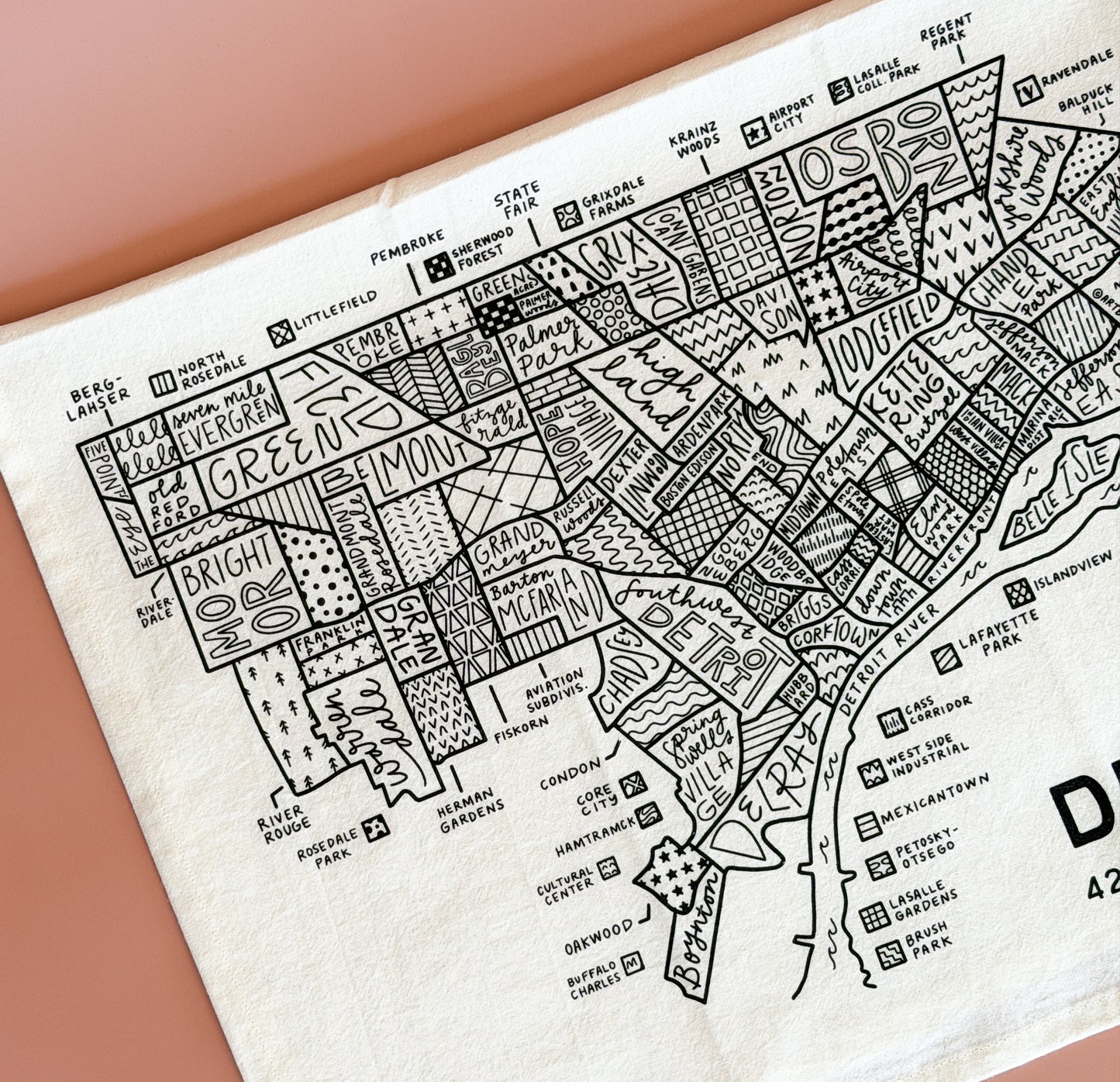 Detroit Map Tea Towel