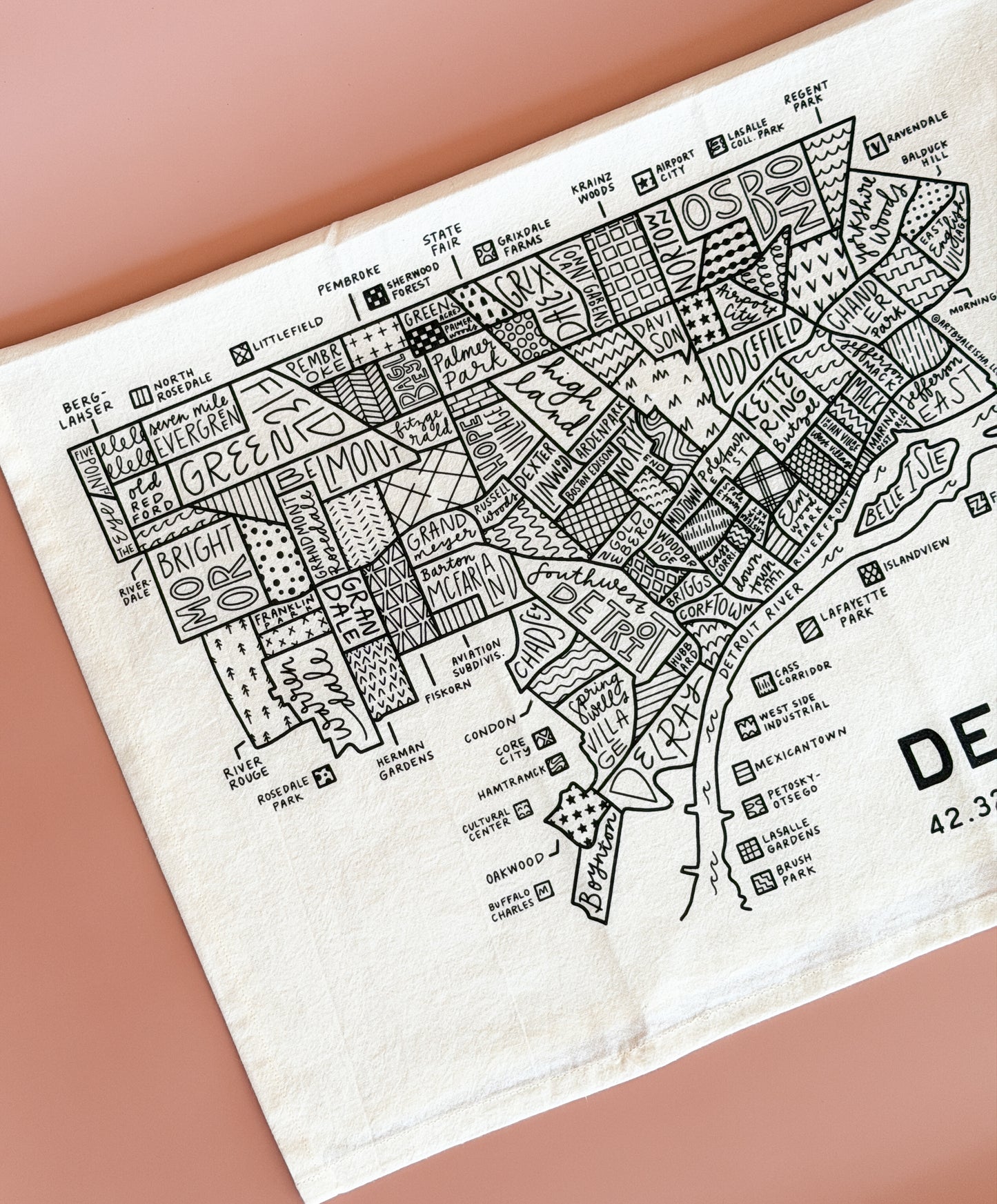 Detroit Map Tea Towel