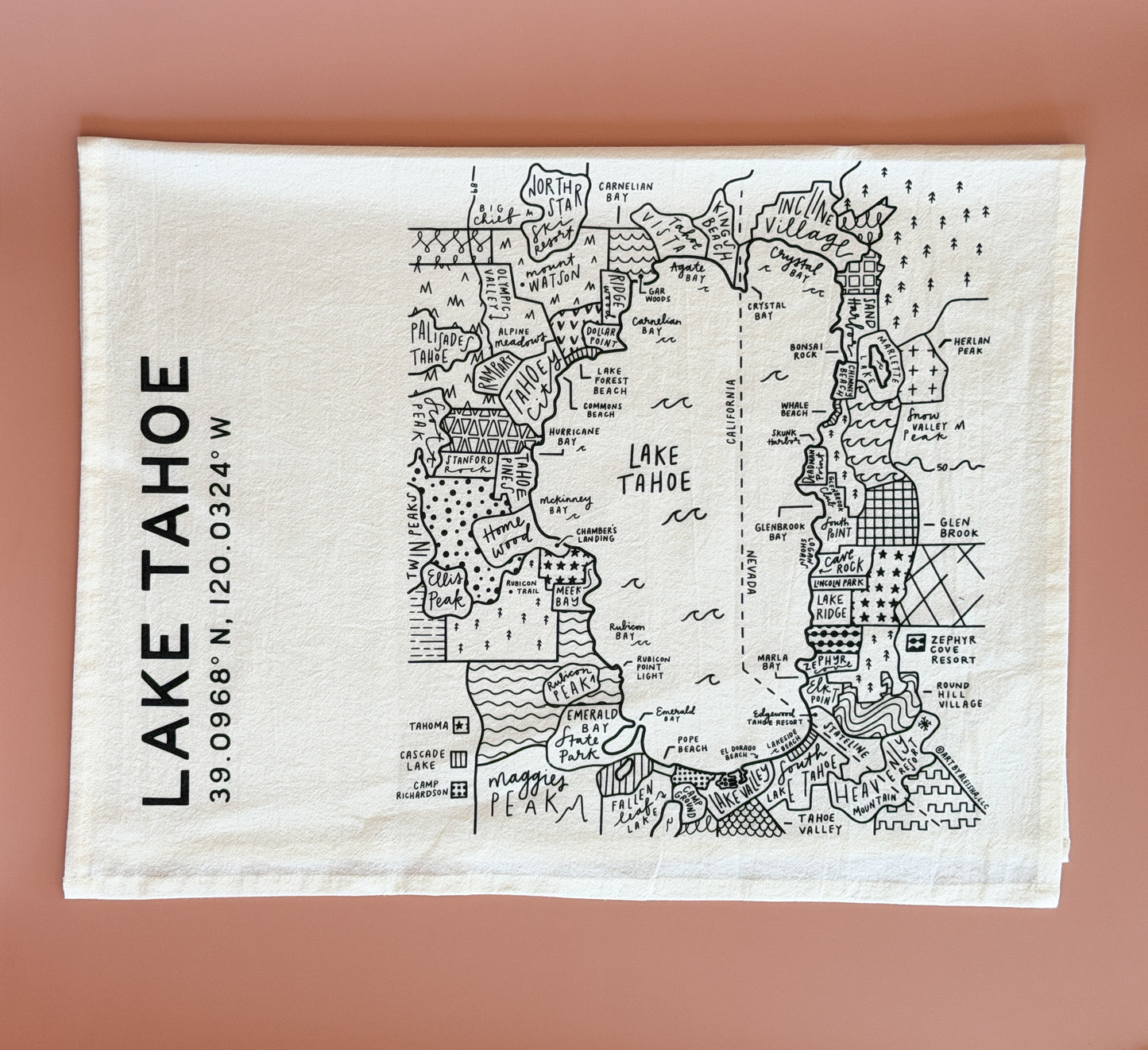 Lake Tahoe Map Tea Towel