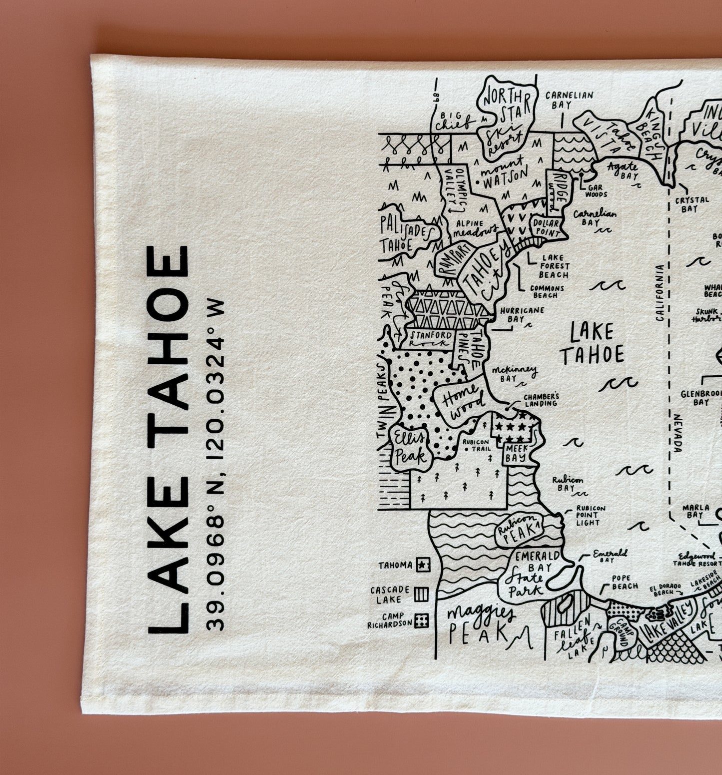 Lake Tahoe Map Tea Towel