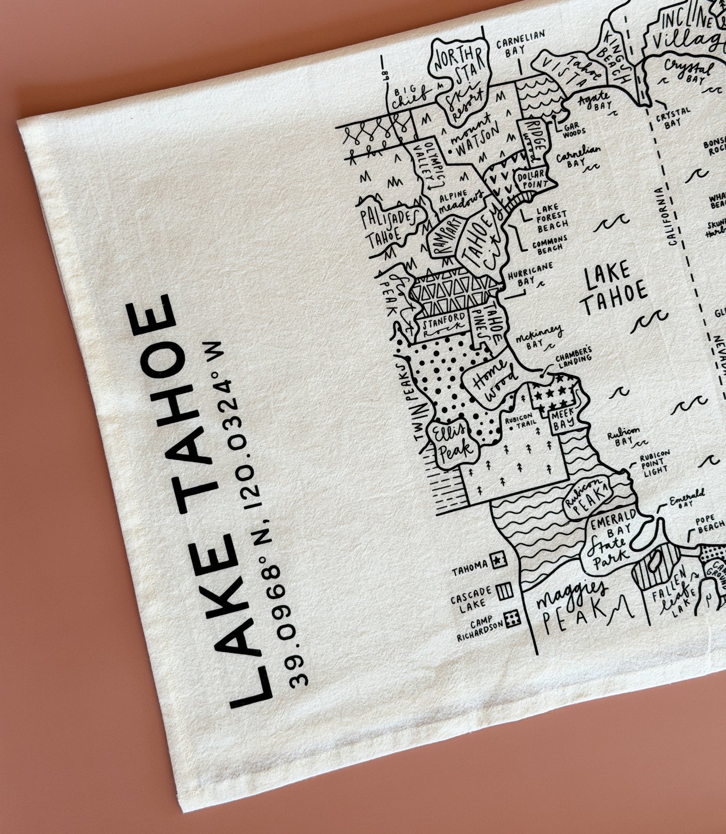 Lake Tahoe Map Tea Towel
